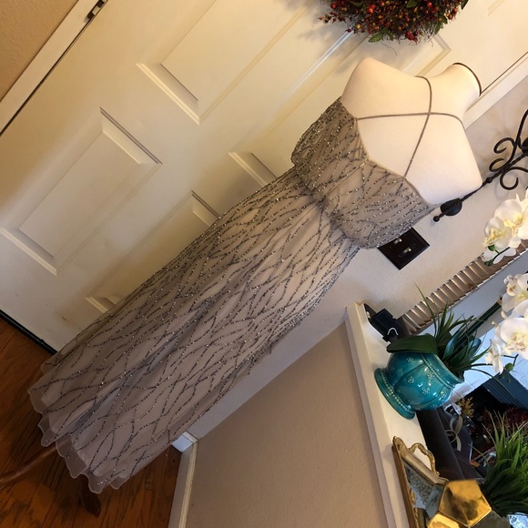 Adrianna Papell Taupe Beaded Formal Gown - Picture 6 of 8